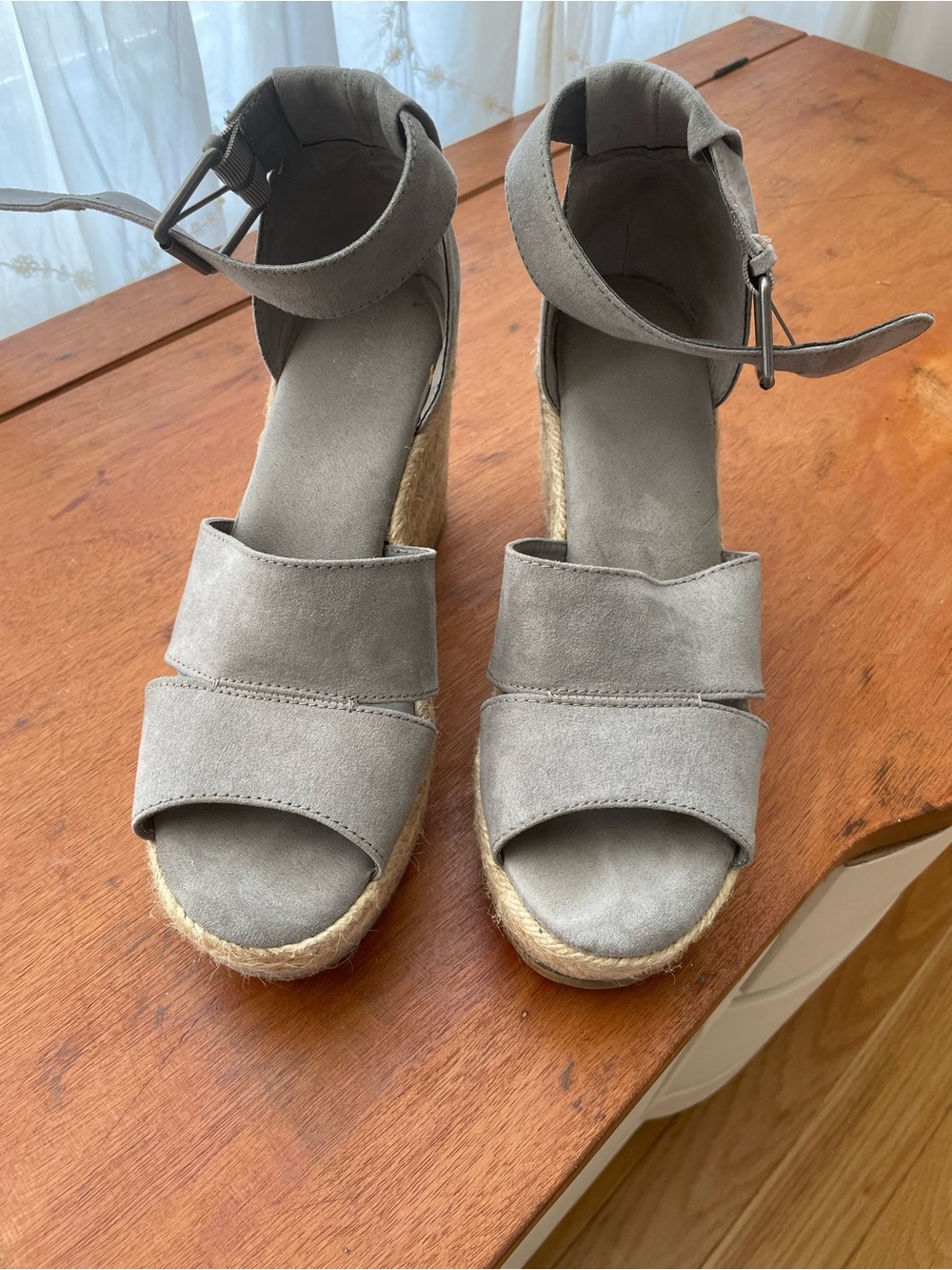 Gray Espadrille Sandals- Size 10-4” Heel